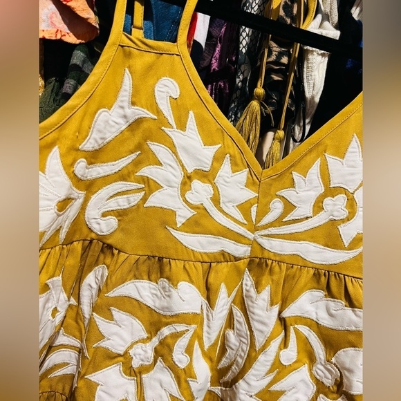 Free People Mustard Yellow Gold and White Detailed Romper - Picture 4 of 14